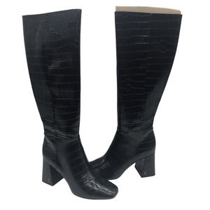 Circus By Sam Edelman Womens Karina Boots Black Crocodile Embossed Zip 8.5 New